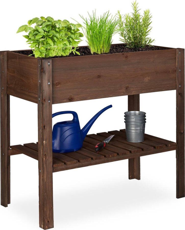 Relaxdays moestuinbak hout 80 x 88 x 43 5 cm kweekbak met plank plantenbak balkon