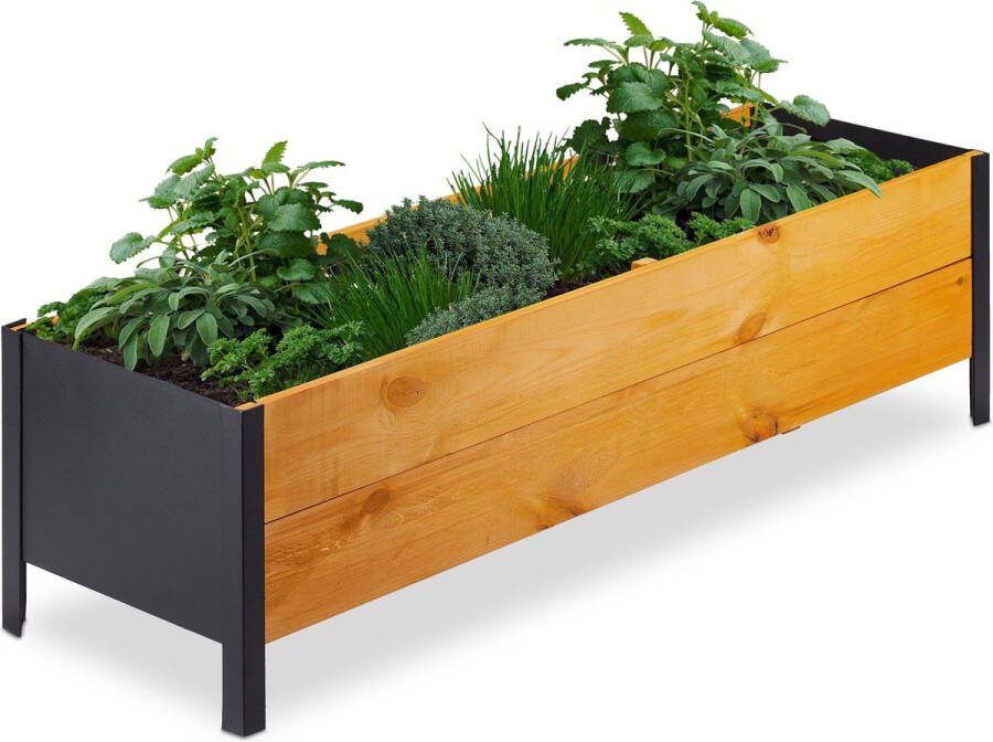 Relaxdays moestuinbak hout kruidenbak balkon plantenbak tuin houten kweekbak smal