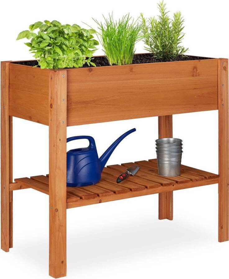 Relaxdays moestuinbak hout kweekbak voor balkon moestuintafel terras kruidentuin