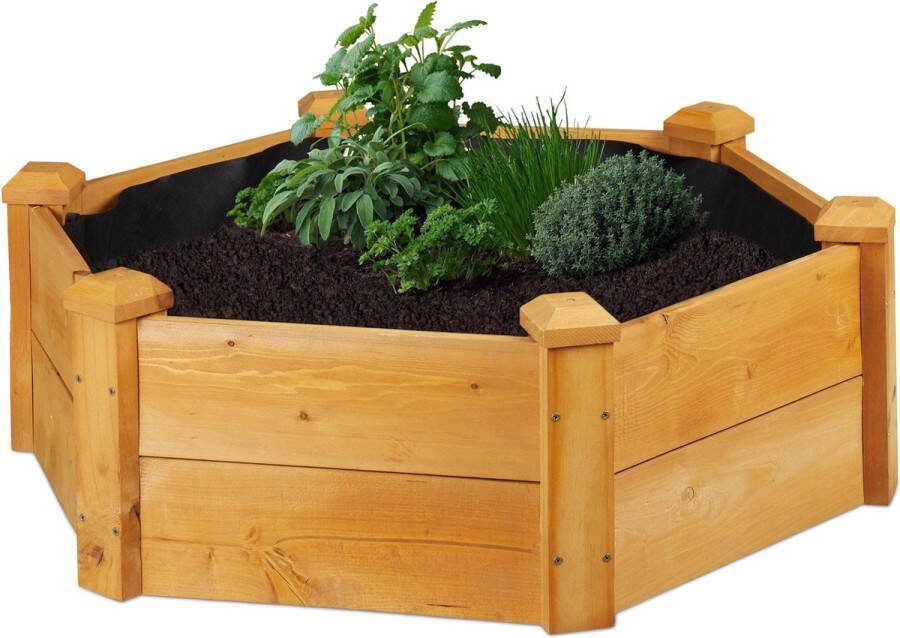 Relaxdays moestuinbak hout laag plantenbak tuin kruidenbak terras houten kweekbak