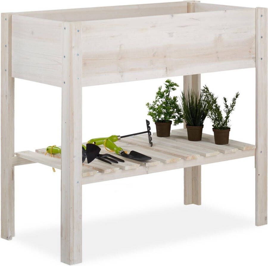 Relaxdays moestuinbak hout moestuintafel kweekbak plantenbak balkon wit hoog