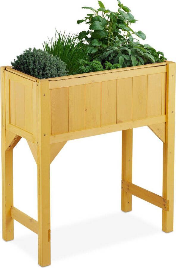 Relaxdays moestuinbak op poten hout met folie 90 x 80 x 40 cm kweektafel 65 liter