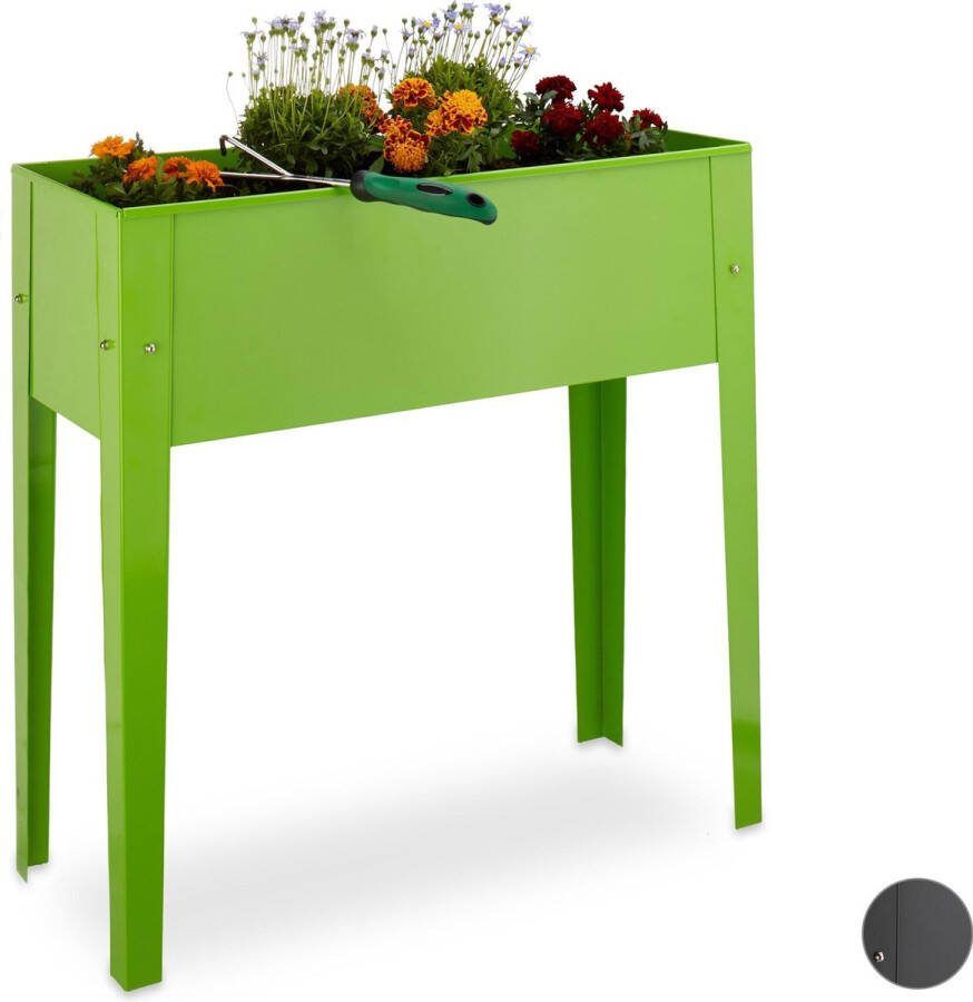 Relaxdays moestuinbak op poten van metaal kweekbak smalle kweektafel voor balkon grijs