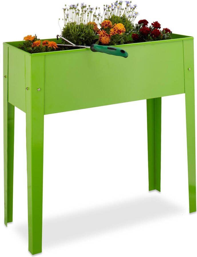 Relaxdays moestuinbak op poten van metaal kweekbak smalle kweektafel voor balkon groen
