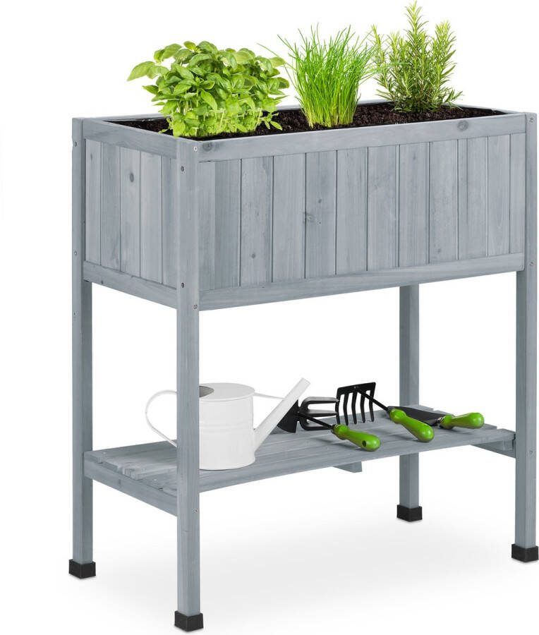 Relaxdays Moestuintafel hout moestuinbak poten kweektafel plantenbak mini garden grijs