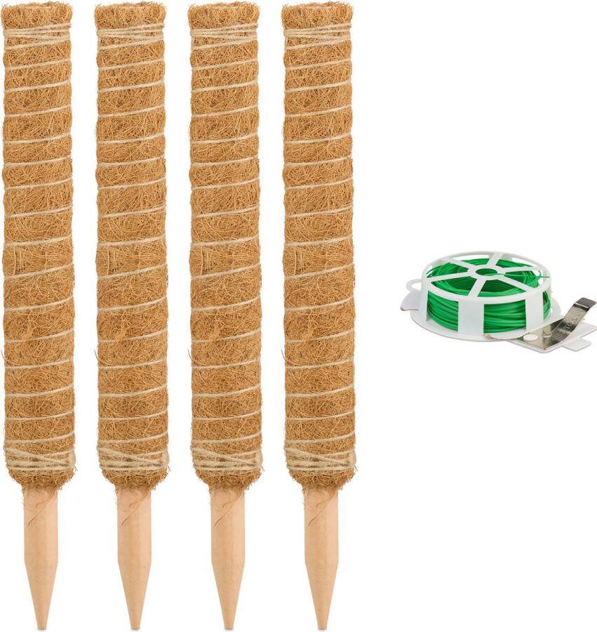 Relaxdays mosstokken plantenstokken plantensteun 40 cm mospalen set van 4 met binddraad