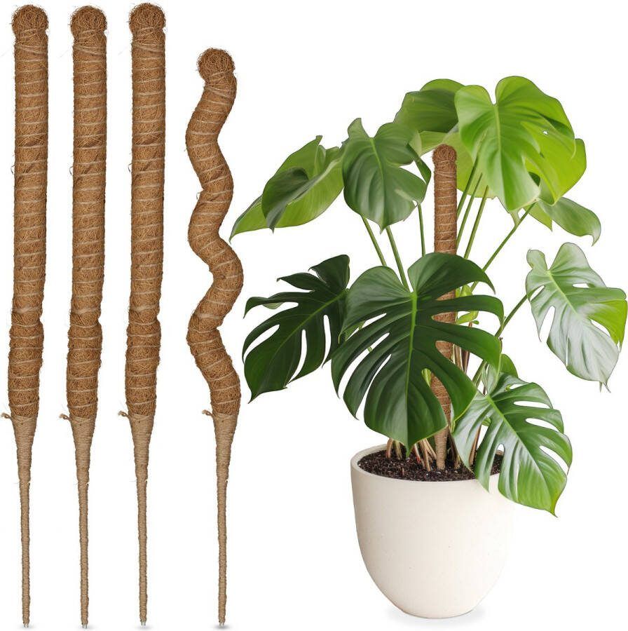 Relaxdays mosstokken set plantenstokken 60 cm mospalen flexibel kokoks en jute Pak van 5
