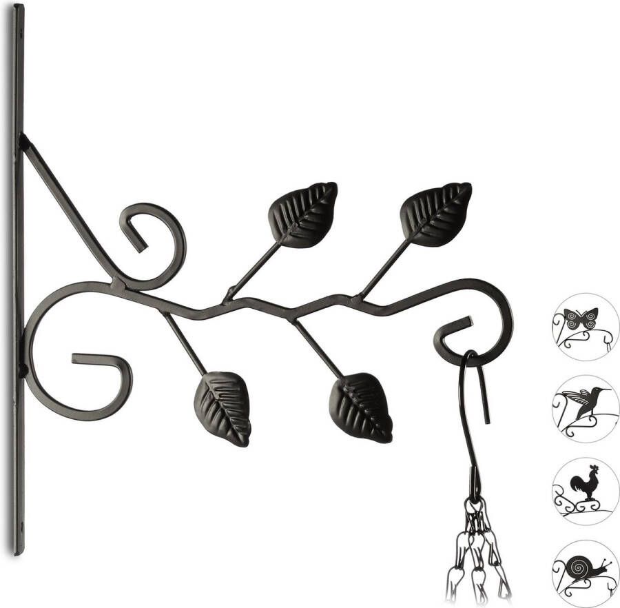 Relaxdays muurhaak planten ijzer 30 x 28 x 2 cm plantenhaak hanging basket haak Bladeren