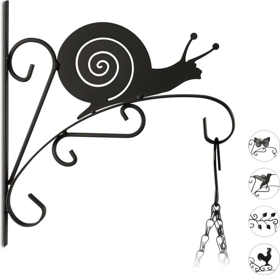 Relaxdays muurhaak planten ijzer 30 x 28 x 2 cm plantenhaak hanging basket haak Slak