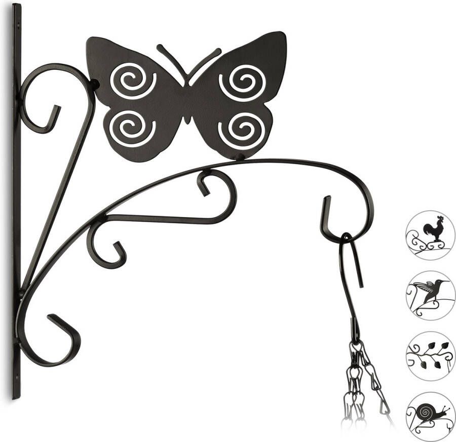 Relaxdays muurhaak planten ijzer 30 x 28 x 2 cm plantenhaak hanging basket haak Vlinder