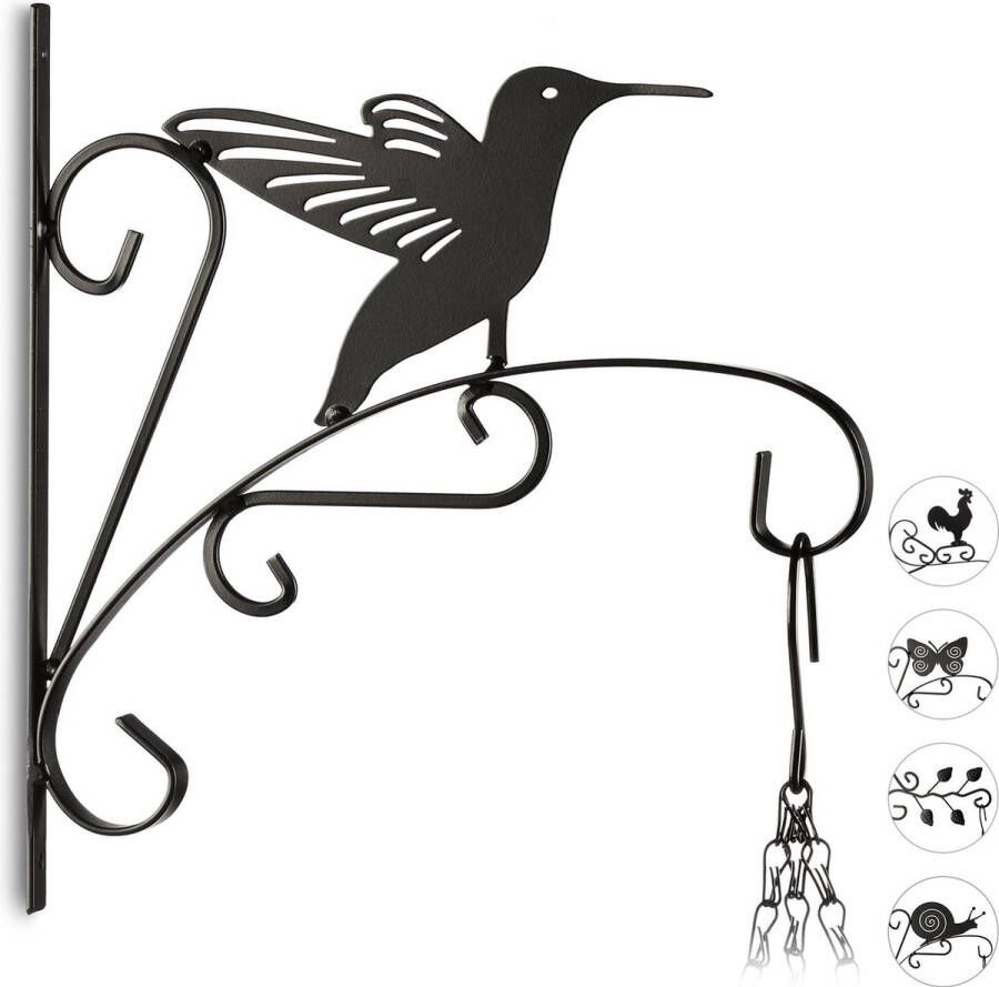 Relaxdays muurhaak planten ijzer 30 x 28 x 2 cm plantenhaak hanging basket haak Vogel
