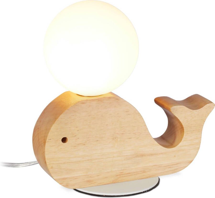 Relaxdays nachtlampje kinderen walvis houten nachtlamp led bureaulamp kinderlamp