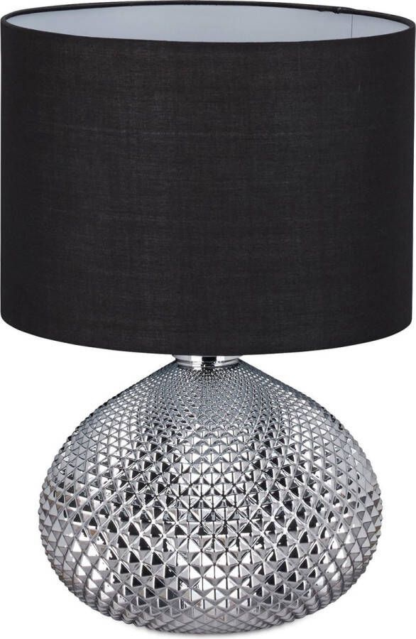 Relaxdays nachtlampje tafellamp zwart zilver designerlamp glazen voet 50 cm