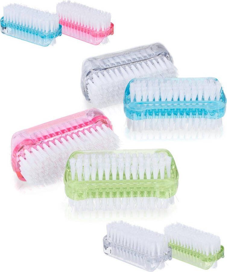 Relaxdays nagelborstel kunststof nagelborsteltje 8 stuks borstel nagels harde haren Kleurmix 1