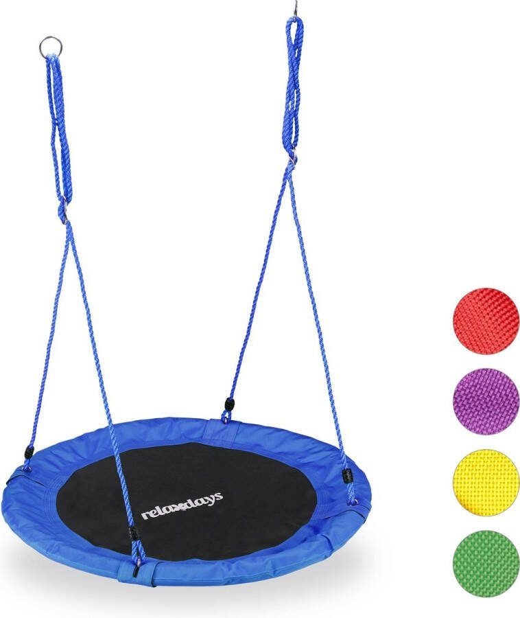 Relaxdays Nestschommel kinderschommel schotelschommel schommel buiten rond 90 cm blauw