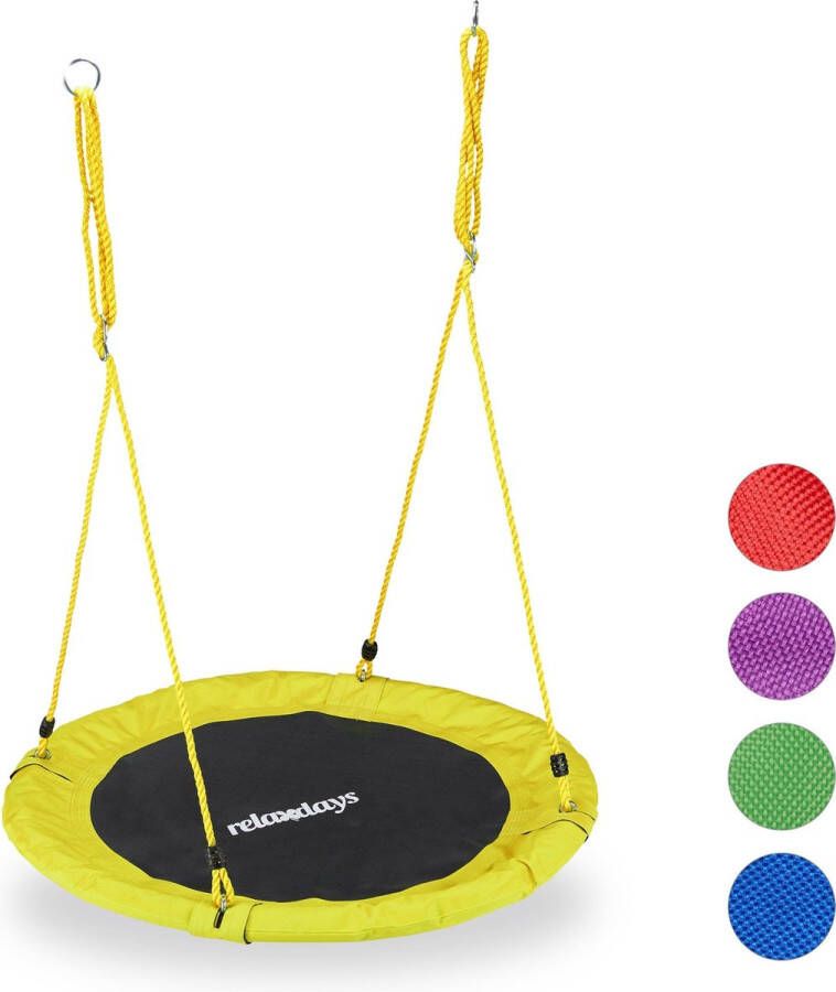 Relaxdays Nestschommel kinderschommel schotelschommel schommel buiten rond 90 cm geel