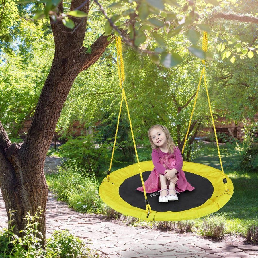 Relaxdays Nestschommel kinderschommel schotelschommel schommel buiten rond 90 cm geel