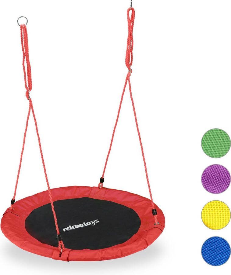 Relaxdays Nestschommel kinderschommel schotelschommel schommel buiten rond 90 cm rood