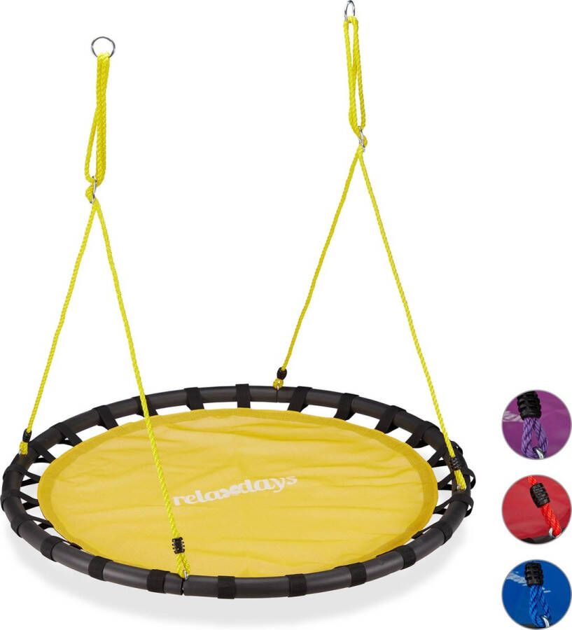 Relaxdays Nestschommel schotelschommel buiten schommel kinderschommel XL- 120 cm geel