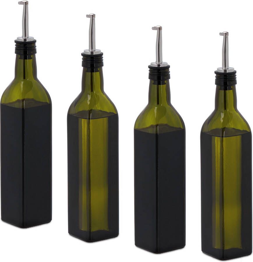 Relaxdays olie dispenser set van 4 500 ml olie en azijn fles schenktuit groen