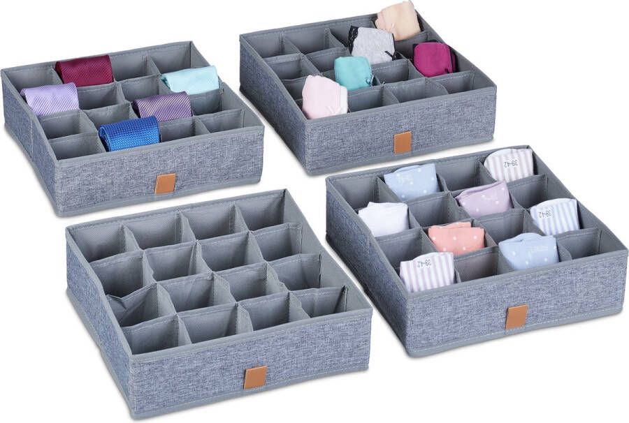 Relaxdays ondergoed organizer set van 4 16 vakken sokken opberger voor kledingkast