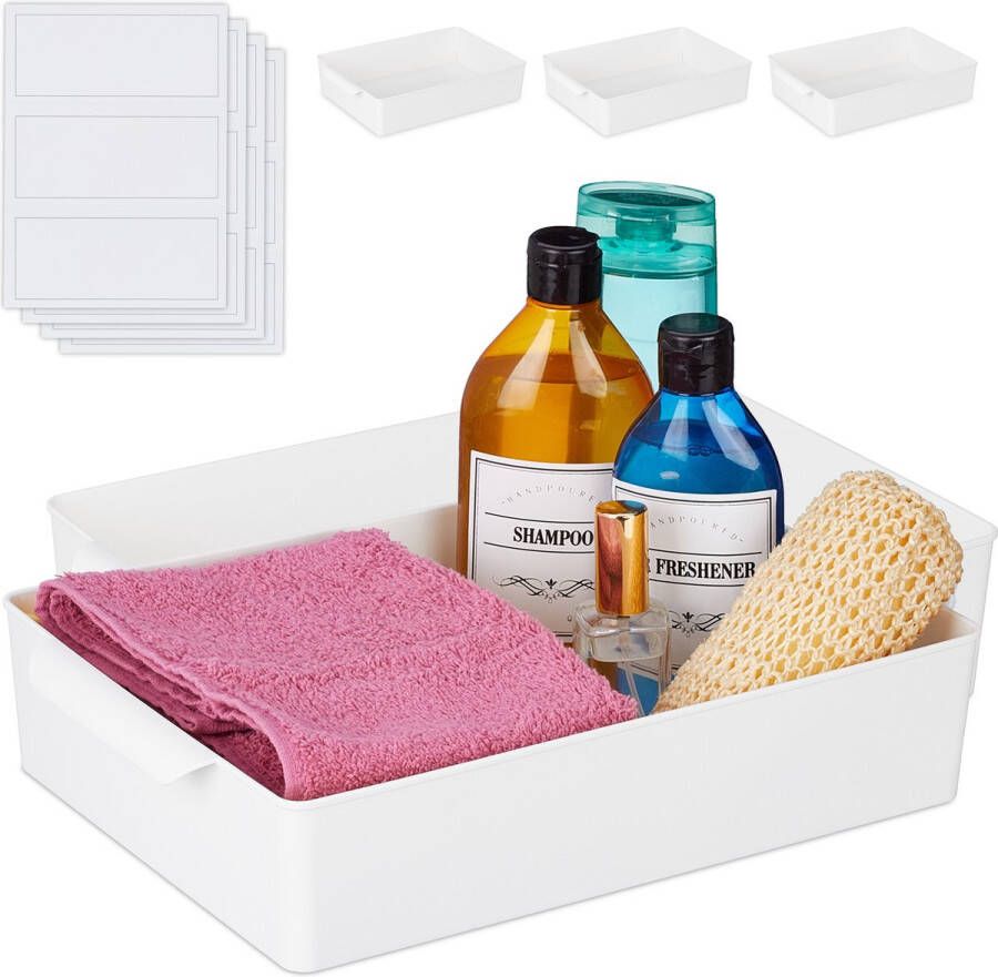 Relaxdays opbergbak set van 4 stapelbare opbergdoos badkamer speelgoed opbergbox wit