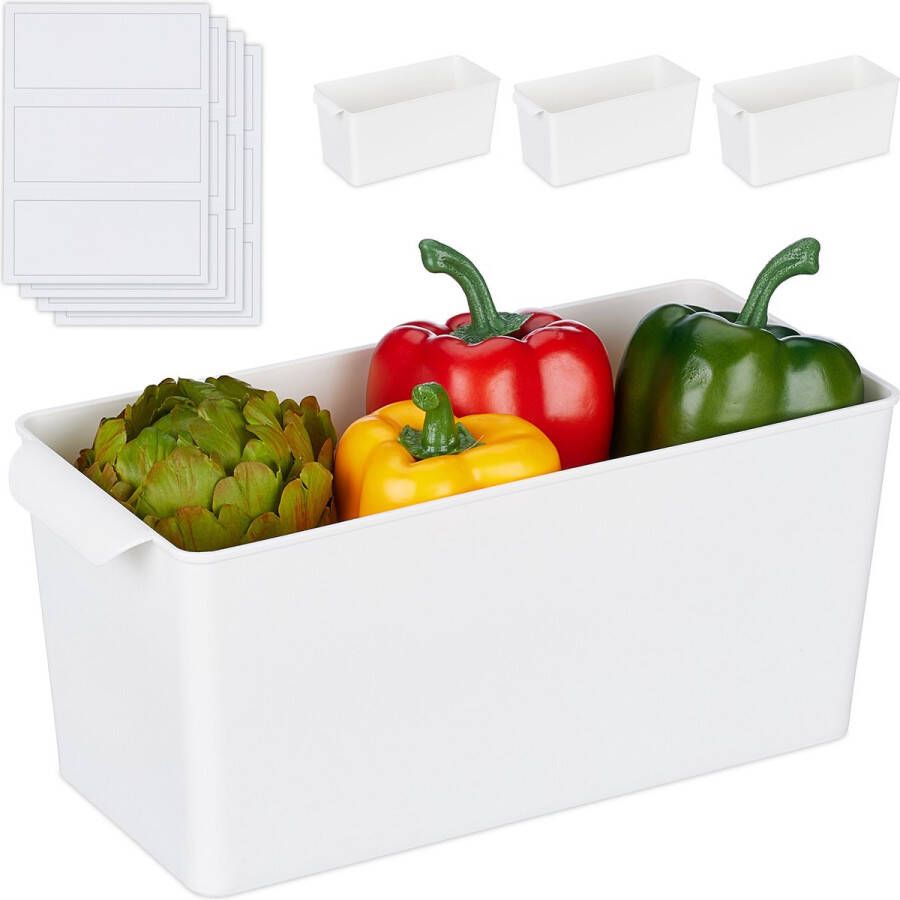 Relaxdays opbergbak set van 4 witte opbergbox zonder deksel plastic koelkast organizer