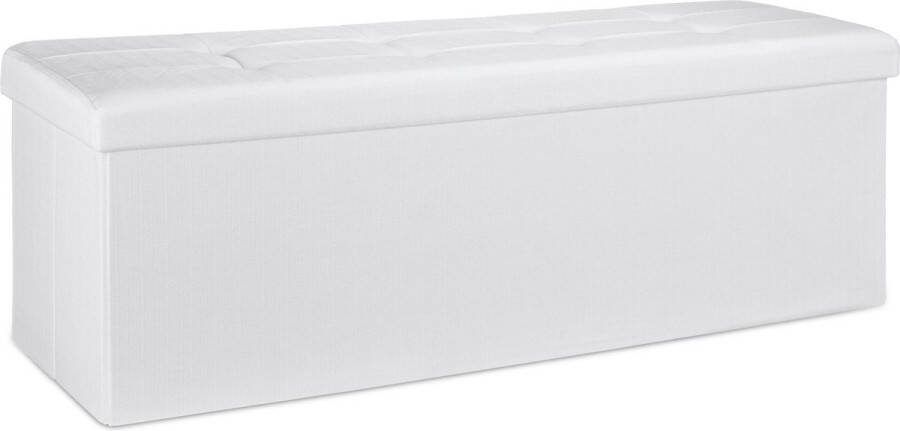Relaxdays Opvouwbare bank + opslag Bankje linnen Zitbank grijs of bruin 114x38x38 cm wit