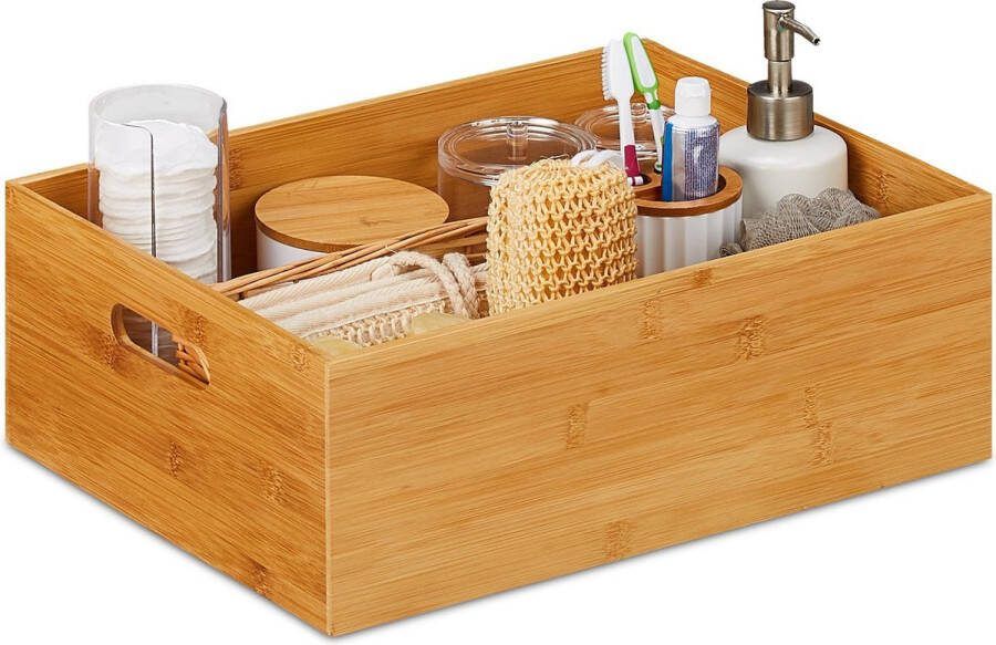 Relaxdays opbergbox bamboe opbergdoos hout houten opbergmand opbergkist opbergbak Medium