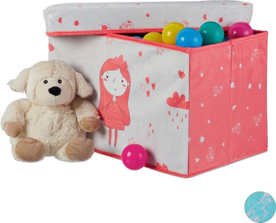 Relaxdays opbergbox kind speelgoedkist opbergruimte hocker opvouwbaar stof zwanenprinses