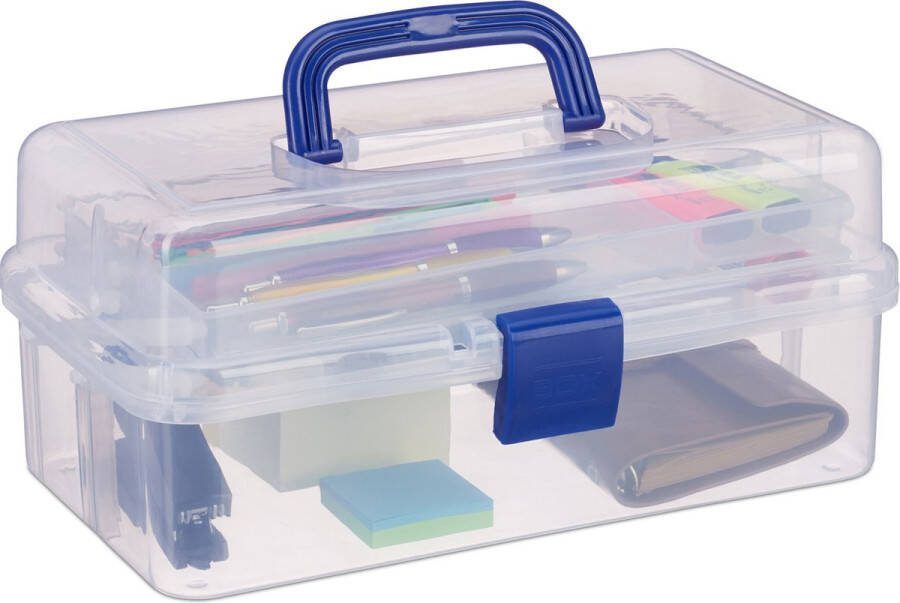 Relaxdays opbergbox met handvat 9 vakjes naaikoffer transparante gereedschapskist groen