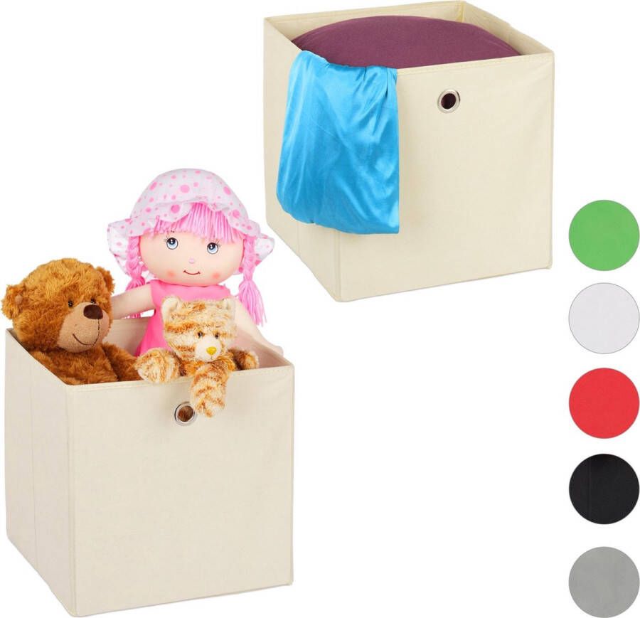Relaxdays opbergbox set van 2 stof opvouwbaar speelgoed opbergmand opbergen beige