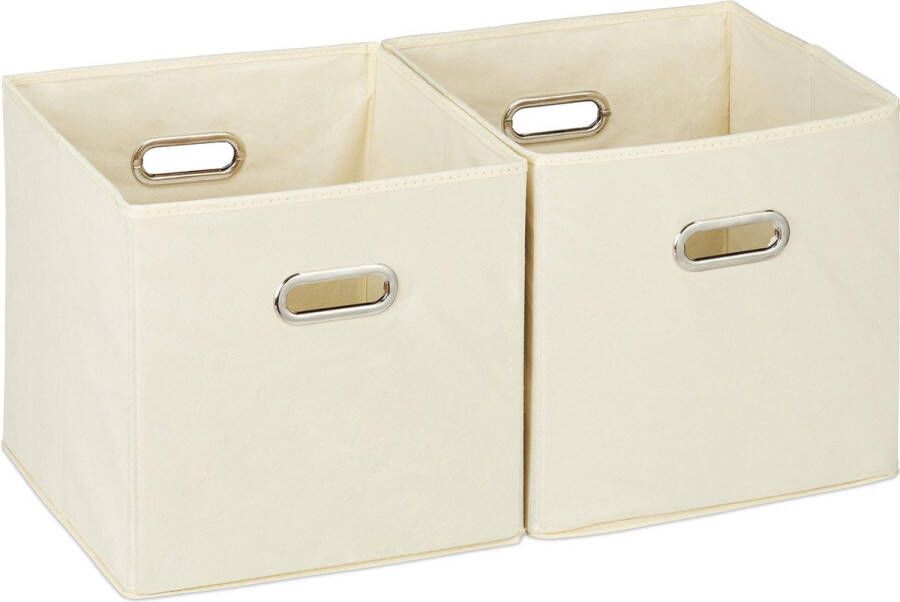 Relaxdays opbergbox stof set van 2 opvouwbaar opbergmand 30 cm kast organizer beige