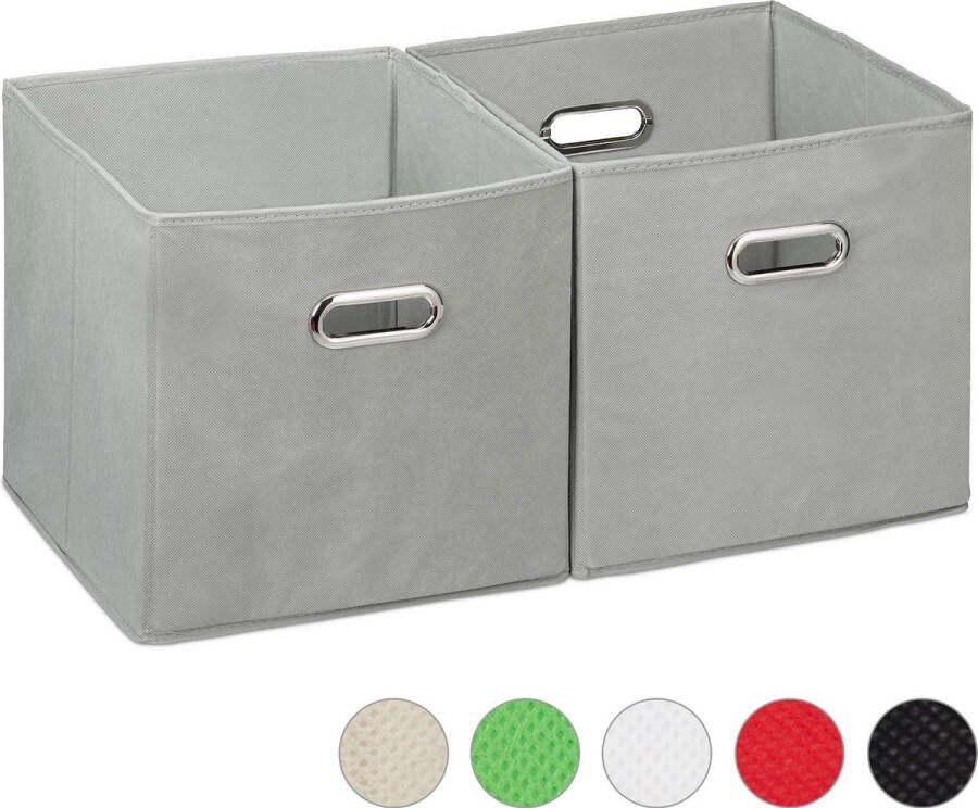 Relaxdays opbergbox stof set van 2 opvouwbaar opbergmand 30 cm kast organizer grijs