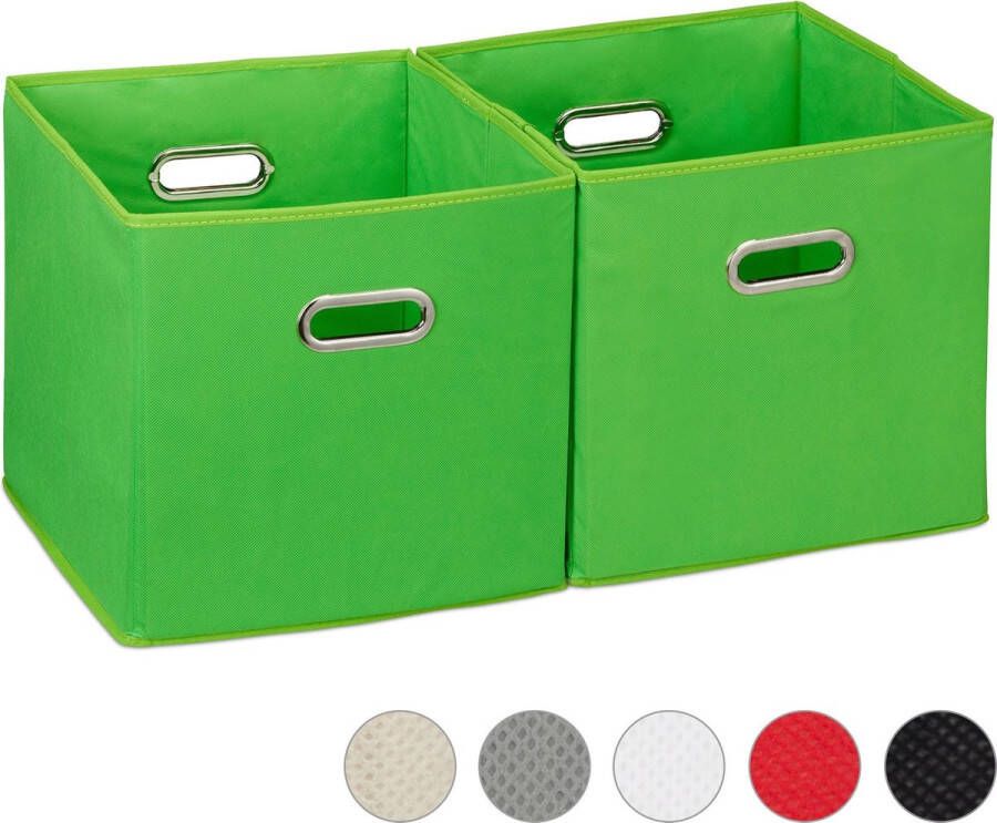 Relaxdays opbergbox stof set van 2 opvouwbaar opbergmand 30 cm kast organizer groen