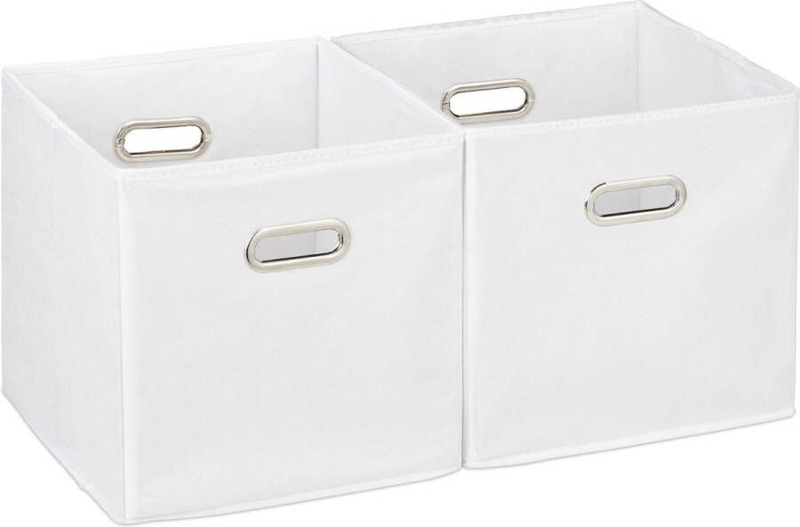 Relaxdays opbergbox stof set van 2 opvouwbaar opbergmand 30 cm kast organizer wit