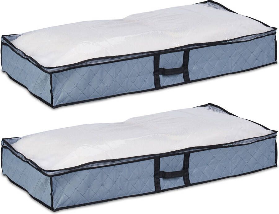Relaxdays opberghoes dekbed set van 2 tegen stof opbergbox onder bed met rits