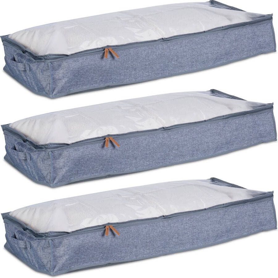 Relaxdays opberghoes dekbed set van 3- tegen stof met rits opbergbox onder bed