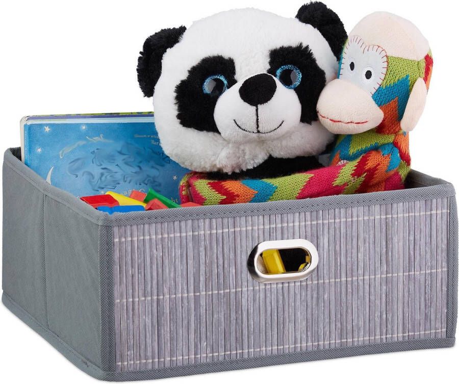 Relaxdays opbergmand badkamer bamboe mand kast organizer opbergdoos stof opbergbox grijs