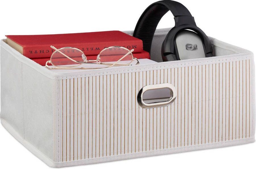 Relaxdays opbergmand badkamer bamboe mand kast organizer opbergdoos stof opbergbox wit