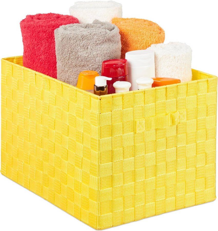 Relaxdays opbergmand badkamer handgrepen badkamer mand gevlochten speelgoedmand geel