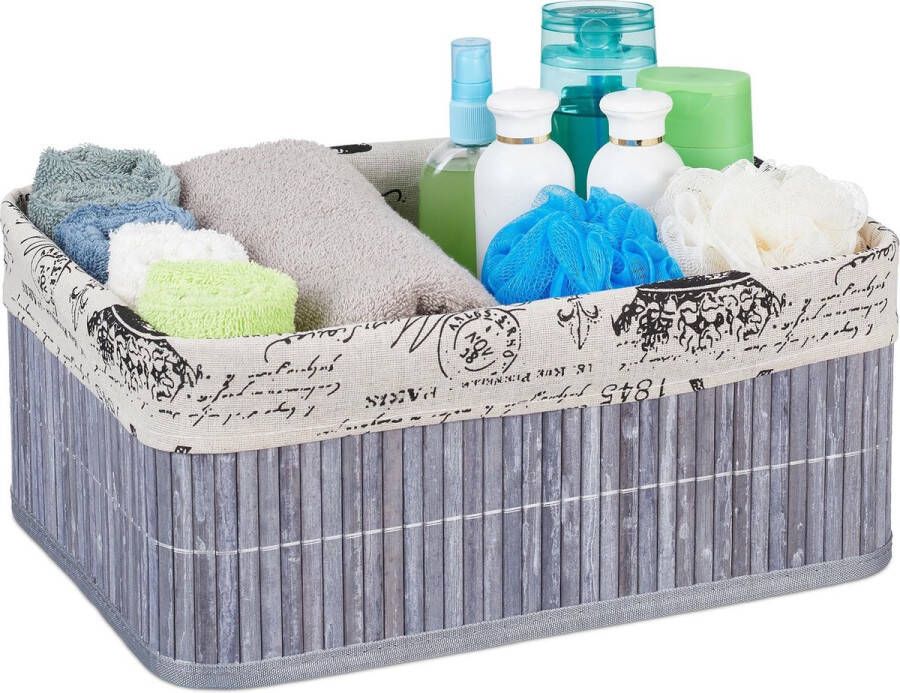Relaxdays opbergmand bamboe 15 5 l kast mand mandje voor badkamer opvouwbaar grijs