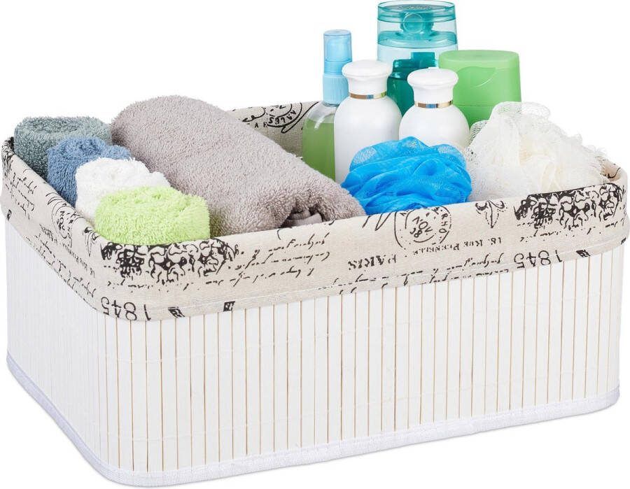 Relaxdays opbergmand bamboe 15 5 l kast mand mandje voor badkamer opvouwbaar wit
