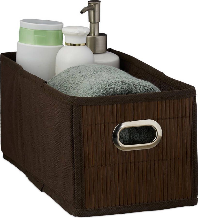 Relaxdays opbergmand bamboe badkamer mand stoffen opbergbox opbergdoos stof mandje bruin