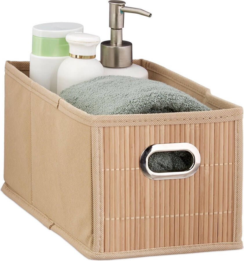 Relaxdays opbergmand bamboe badkamer mand stoffen opbergbox opbergdoos stof mandje Naturel