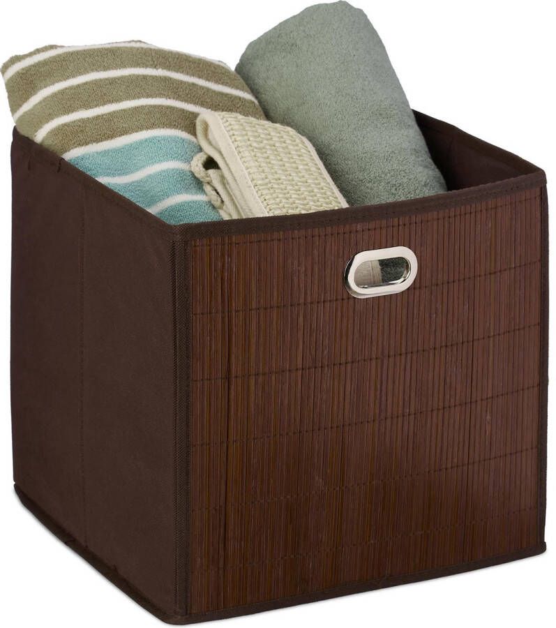 Relaxdays opbergmand bamboe opbergbox opvouwbaar stoffen opbergdoos kast organizer bruin