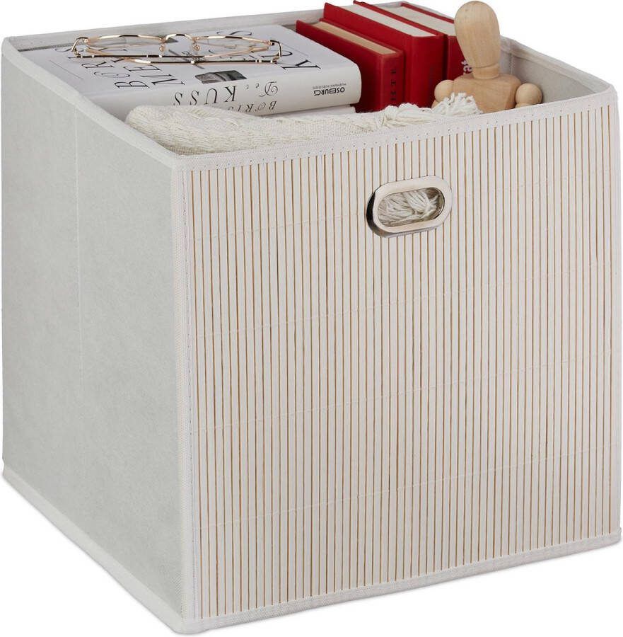 Relaxdays opbergmand bamboe opbergbox opvouwbaar stoffen opbergdoos kast organizer wit