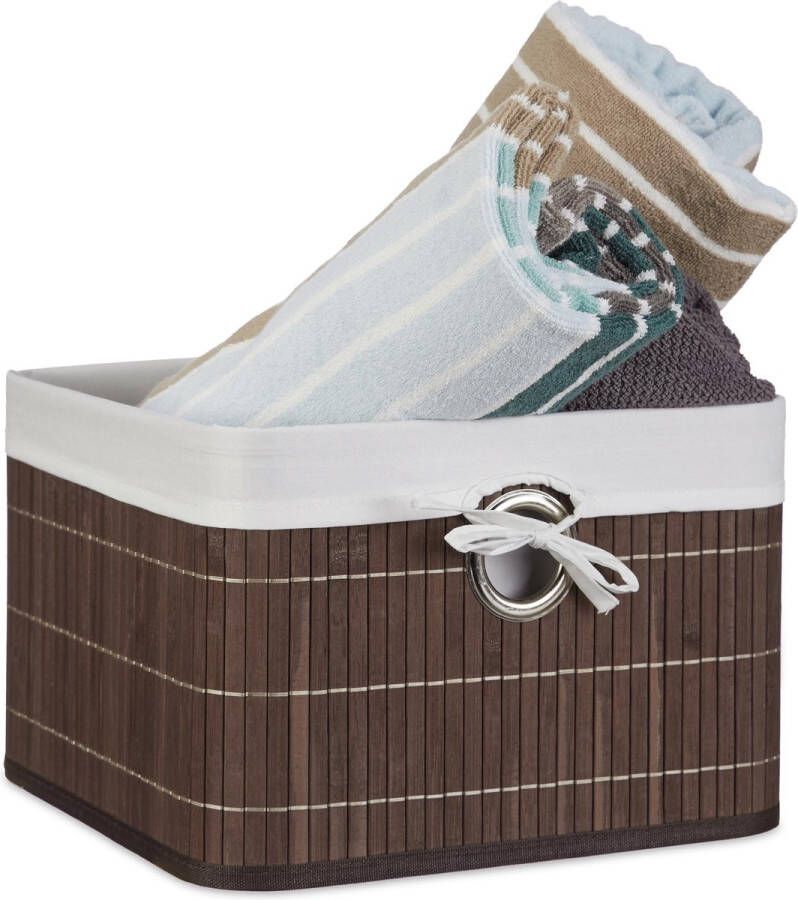 Relaxdays opbergmand bamboe opvouwbare mand stof decoratie kastmand bruin