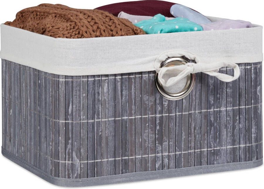 Relaxdays opbergmand bamboe opvouwbare mand stof decoratie kastmand grijs