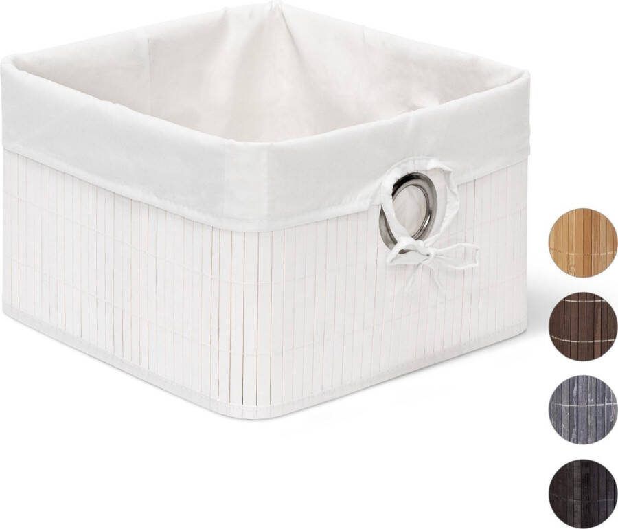 Relaxdays opbergmand bamboe opvouwbare mand stof decoratie kastmand wit
